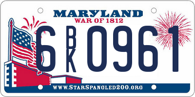 MD license plate 6BK0961