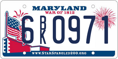 MD license plate 6BK0971