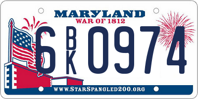 MD license plate 6BK0974