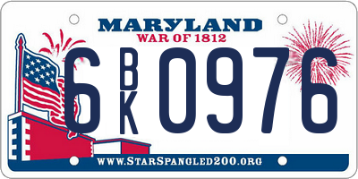 MD license plate 6BK0976