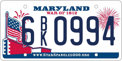 MD license plate 6BK0994