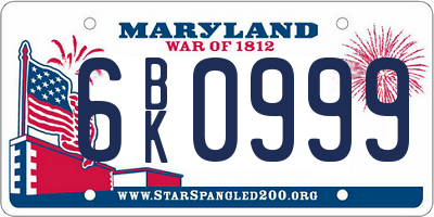 MD license plate 6BK0999