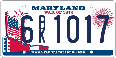MD license plate 6BK1017