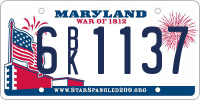MD license plate 6BK1137