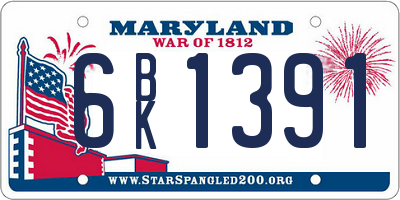 MD license plate 6BK1391