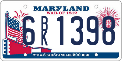 MD license plate 6BK1398