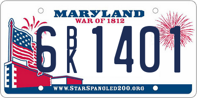 MD license plate 6BK1401