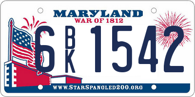 MD license plate 6BK1542