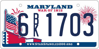MD license plate 6BK1703