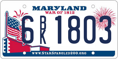 MD license plate 6BK1803
