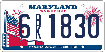 MD license plate 6BK1830