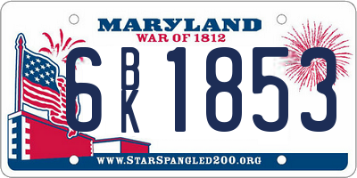 MD license plate 6BK1853