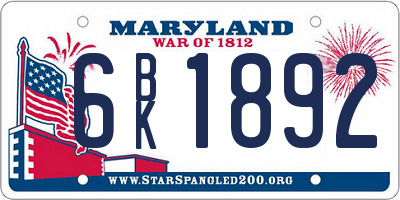 MD license plate 6BK1892