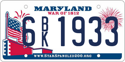 MD license plate 6BK1933