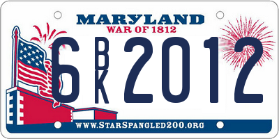 MD license plate 6BK2012