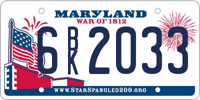 MD license plate 6BK2033