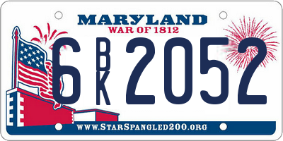 MD license plate 6BK2052