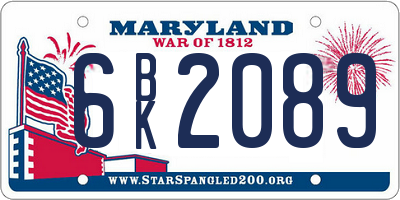 MD license plate 6BK2089