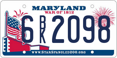 MD license plate 6BK2098