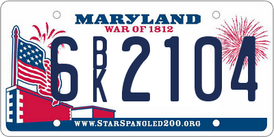 MD license plate 6BK2104