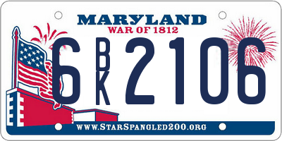 MD license plate 6BK2106