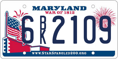 MD license plate 6BK2109