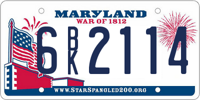 MD license plate 6BK2114