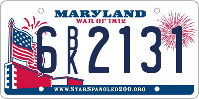 MD license plate 6BK2131