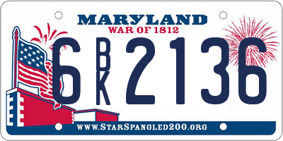 MD license plate 6BK2136