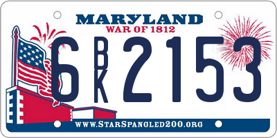 MD license plate 6BK2153