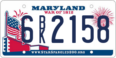 MD license plate 6BK2158