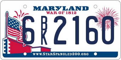 MD license plate 6BK2160