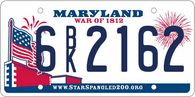 MD license plate 6BK2162