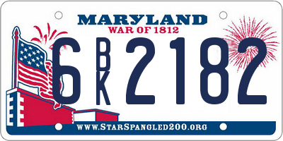MD license plate 6BK2182