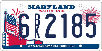 MD license plate 6BK2185