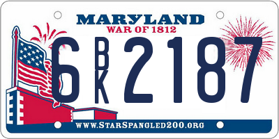 MD license plate 6BK2187