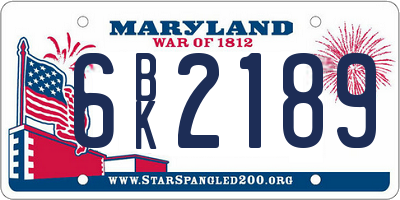 MD license plate 6BK2189