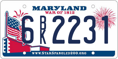 MD license plate 6BK2231
