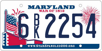 MD license plate 6BK2254