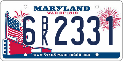 MD license plate 6BK2331