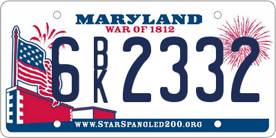 MD license plate 6BK2332