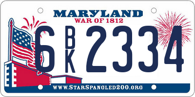 MD license plate 6BK2334