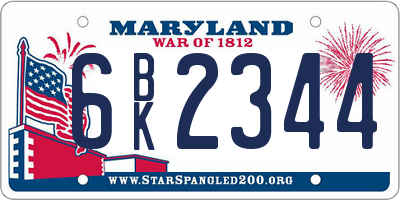 MD license plate 6BK2344