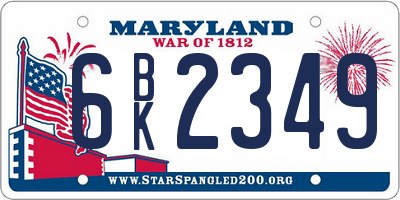 MD license plate 6BK2349
