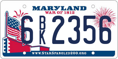 MD license plate 6BK2356
