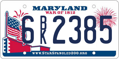 MD license plate 6BK2385