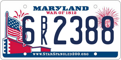 MD license plate 6BK2388