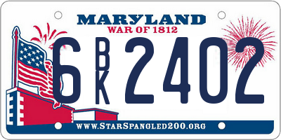 MD license plate 6BK2402