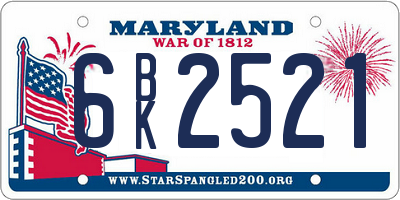 MD license plate 6BK2521