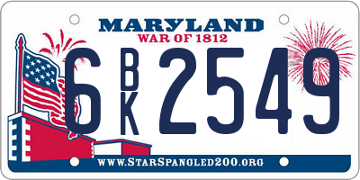 MD license plate 6BK2549
